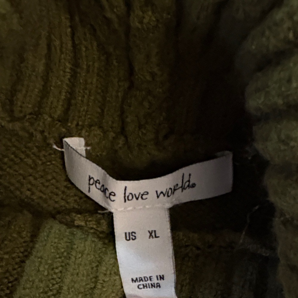 Peace Love World Olive and Pink Turtleneck Sweater - Picture 2 of 4